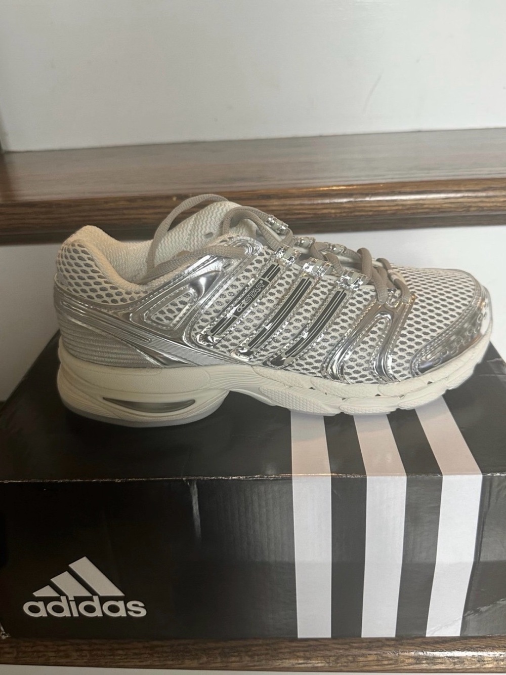 adidas Women's Metallic Silver Mesh Athletic Sneakers